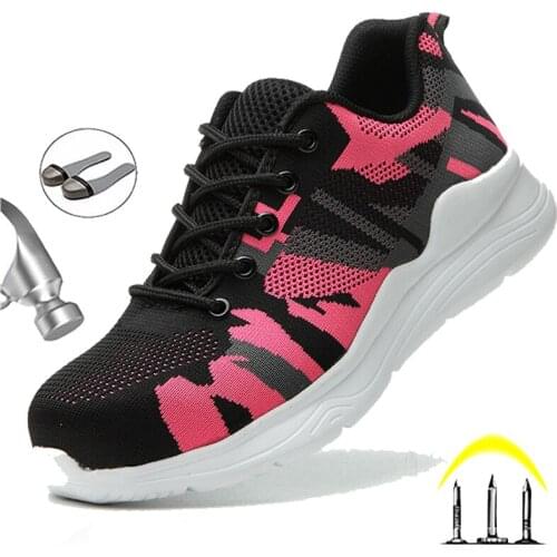 Pink Safety Shoes For Women Men Work Boots Anti-puncture Work Sneakers Steel Toe Shoes Work Boots Unisex Safety Boots