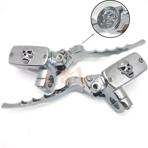 Chrome 1" 25mm Skull Hand Control Reservoir Brake Clutch Levers For Harley Choppers Cruiser