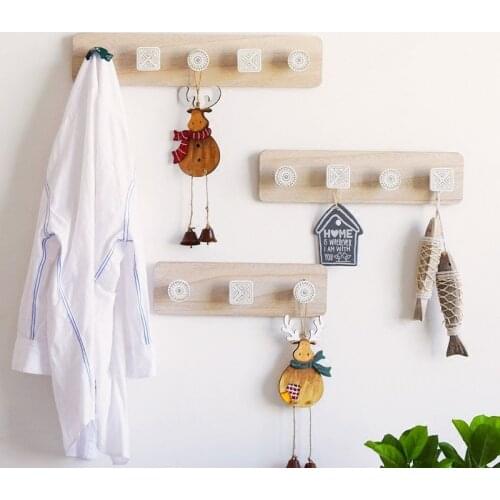 Nordic Wooden Coat Hooks Home Entrance Living Room Wall Hanger Hook Hat Clothes Bag Rack Storage Shelf Key Holder Organizer Hook