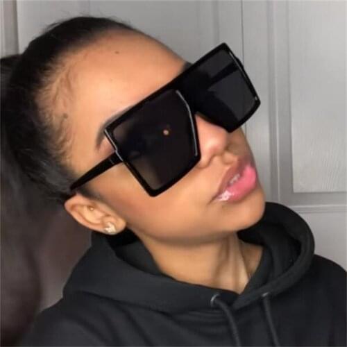Black Flat Top Oversized Sunglasses Women Super Trendy Large Frame Square Sunglasses Italy Brand Designer Men Shades UV400