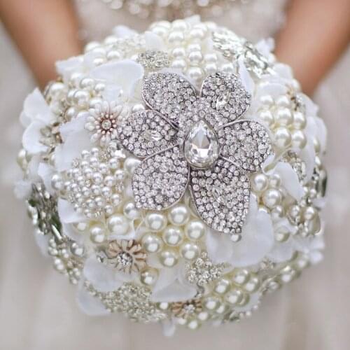 Custom Wedding bridal brooches bouquet, ivory white brides bouquet, big crystal flowers pearl brooch bouquet