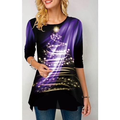 Christmas Tree Printed Women Blouse Shirt Long Sleeve Christmas Shirt Female Festive Clothing Casual Ladies Tops Camiseta Mujer