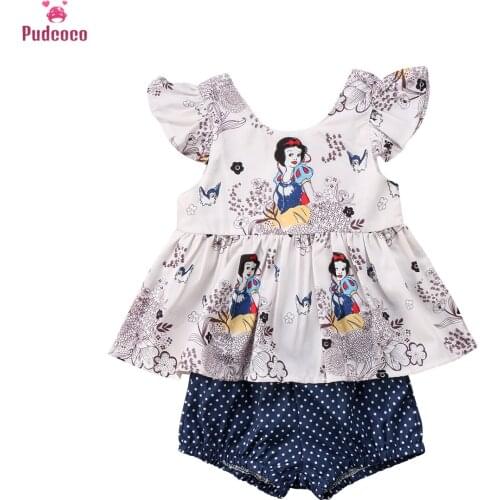 Cute Printed Cartoon Character Princess Newborn Baby Girl Clothes Set Summer Sleeveless T Shirt with Dot Shorts 2pcs Outfits