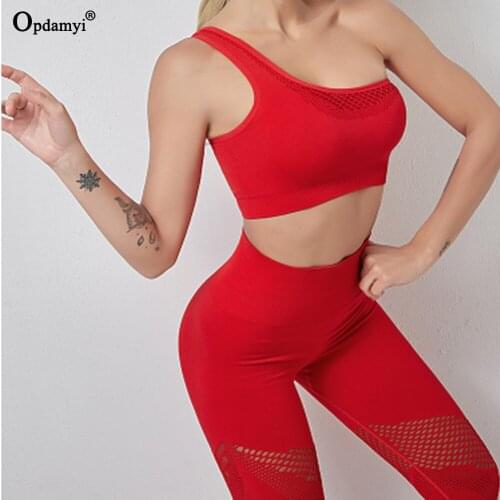 Ladies Sexy Hollow Seamless Yoga Suit One-Shoulder Sports Bra And Leggings Suit Workout Clothes Home Fitness Running Sportswear