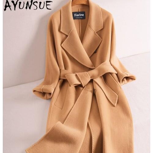 Winter Wool Coat Long Korean Coat Women Autumn Coats with Belt Cashmere Ladies Coats and Jackets Female Clothes Abrigos WPY1206