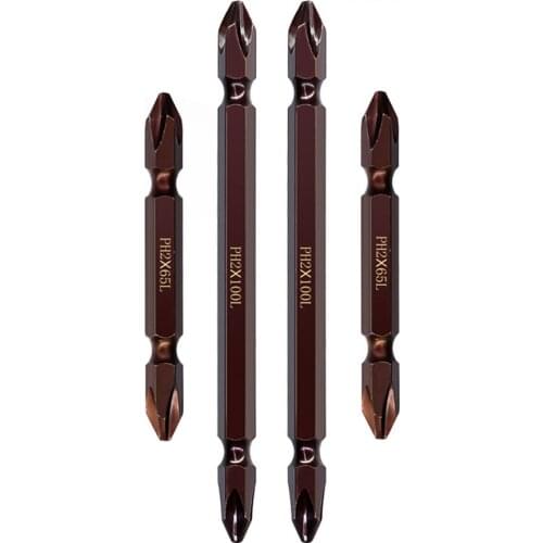 1Pc 65mm 100mm 150mm 200mm 250mm 300mm Alloy Steel Double Head Screwdriver Anti Slip Magnetic Electric Tool Phillips Bit PH2