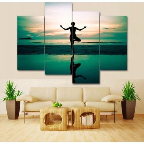 4pcs Print poster canvas Wall Art Evening yoga by the sea Modular pictures on the wall sitting room(no frame)