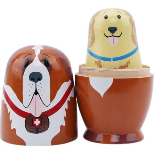 5pcs Dog Russian Matryoshka Dolls Handmade Basswood Nesting Dolls Set Matryoshka Dolls Toys Home Decor Toys