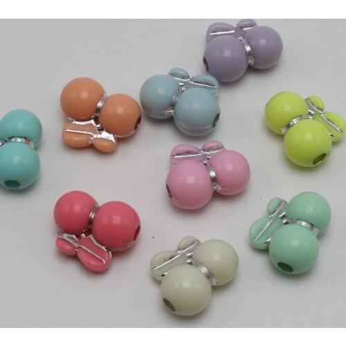 50 Mixed Color Acrylic Sparkling Silver Cherry Charm Beads 18X15mm Kids Crafts