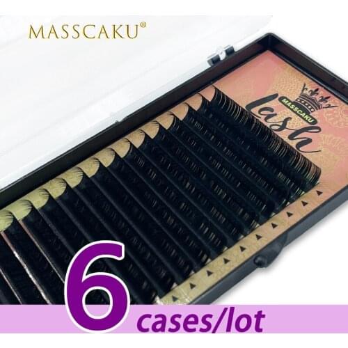 6 Cases/Lot MASSCAKU 8-16mm Mix Premium Fake Mink Eyelash Extension for professionals Glossy Black eyelashes soft Make up tools