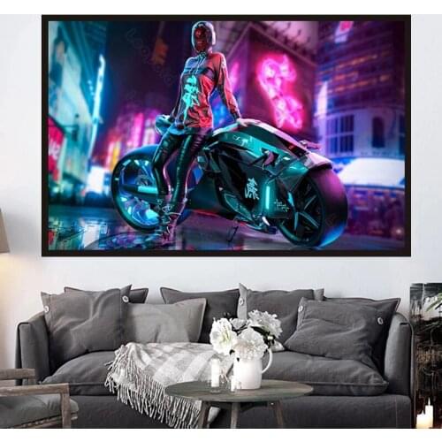 5D DIY Diamond Painting Modern Cyberpunk Motorcycle Girl Full Drill Cross Stitch Mosaic Rhinestone Picture Embroidery Home Decor