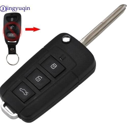Jingyuqin 10pcs Modified Flip Remote Car Key Shell For Hyundai Coupe Galloper Santa Fe For KIA Cerato Spectra Optima 4 Buttons