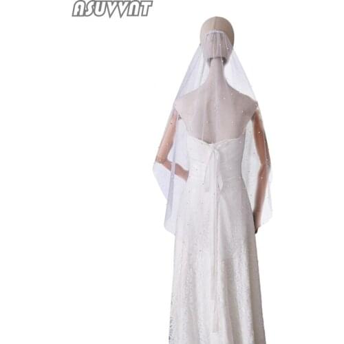 Fashion Veil For Bride Wedding Party Gauze Veil Pearl With Comb Wedding Beaded Fine Mesh Veil For Wedding Photography Props