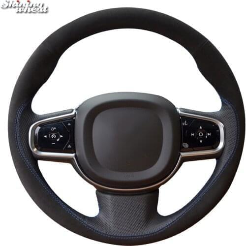 Shining wheat Hand-stitched Black Suede Black Leather Car Steering Wheel Cover for Volvo XC90 2015-2017