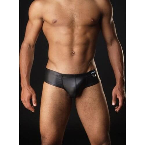Sexy Men PU Leather Boxers Men Underwear Metal Ring Decoration Men Underpants U Convex Pouch Boxer Shorts Underwear New