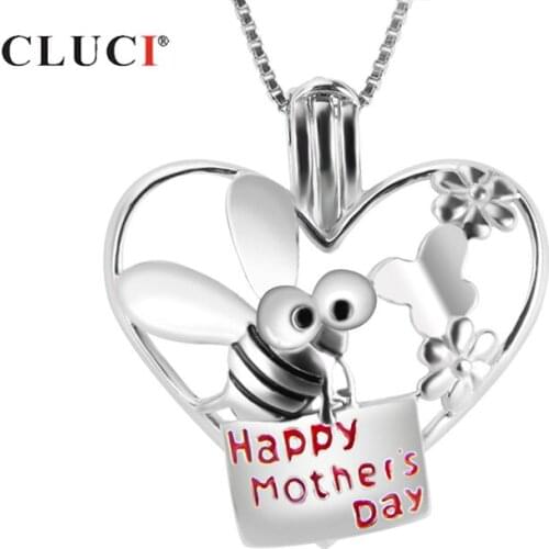 CLUCI Silver 925 Heart Shaped Honeybee Pendant Pearl Locket 925 Sterling Silver Cage Pendants for Mom Mothers Day Gift SC247SB