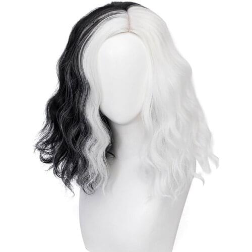 Cruella De Vil Half Black Half A Hundred Small Short Cos Wig Wig Caps for Making Wigs Kuila