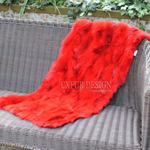 CX-D-18C Fur Throw Customized Soft Hand Made Rug Winter Warm Natural Genuine Rabbit Fur Blanket