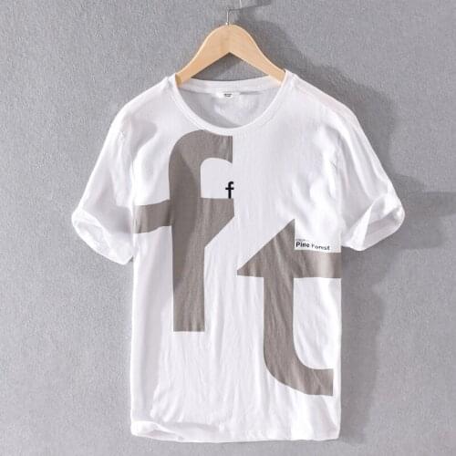 2020 Summer printed mens short-sleeved linen t-shirt Japanese style retro loose t shirt for men trendy white t shirts male