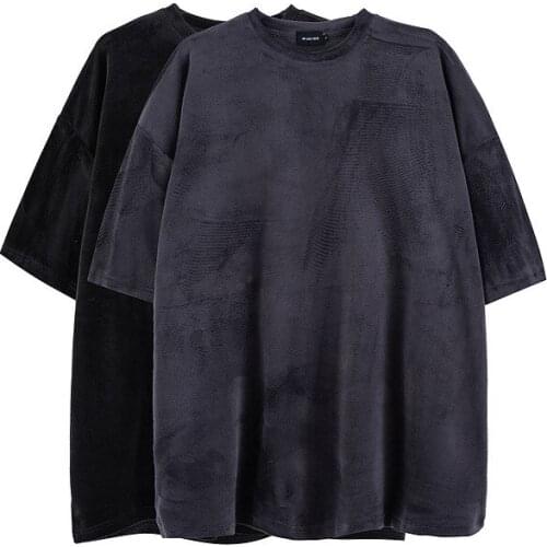 High Street Summer Tshirts Velour Clothes Loose Fit Short Sleeve T-shirt Fashion Hip Hop Streetwear Men Tshirt