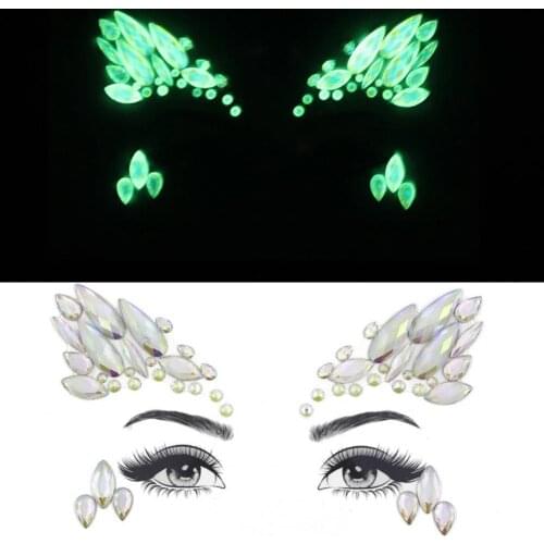 Faux Resin Rhinestone Luminous Temporary Tattoo Stickers Makeup Jewelry Glitter Sticky for Clubbing