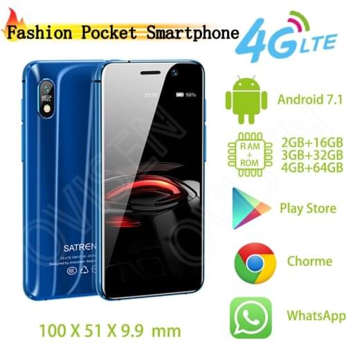 Pocket 4G-LTE Android Smartphone Satrend S11 Quad Core Ultra Thin Cellphone Google Play Store Dual Sim Cards Mobile Phone