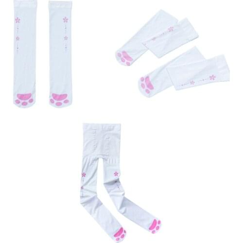 Japanese Anime Kawaii Tights Pantyhose Women Cat Paw Claw Pattern Over Knee Thigh High Stockings Cosplay Long Socks