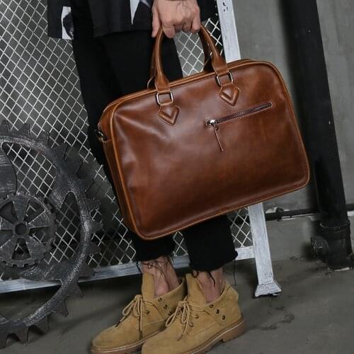 2021 Brown Retro Men HandBags Briefcase Business Bag Crossbody Bag Laptop Bag Large Capacity Satchel Single Shoulder Bag