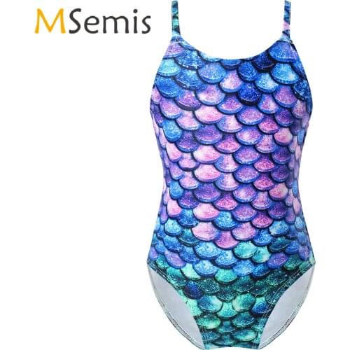 Little Kids Girl Colorful Fish Scales Pattern Swimsuit Beachwear One Piece Swimwear Swimming Bathing Suit for Surfing Pool Party