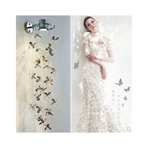 L Crystal walllamp butterfly flower led decoration Princess room lamp bedside bedroom bedside lamp crystal lamp restaurant wall