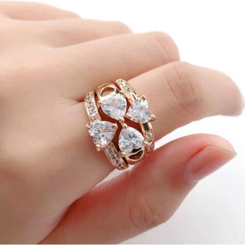 Sweet Romantic Wedding Rings For Women With Four Heart Shaped Zircon Crystal Three-layer New Brand Jewelry Ring DWR673