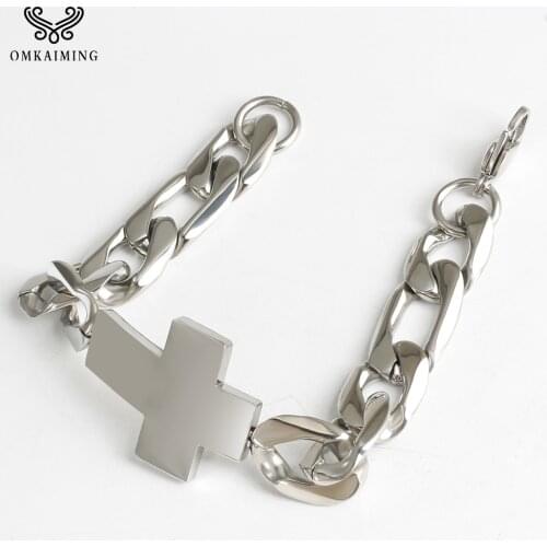 15mm Mens Stainless Steel Cuban Bracelet Cross Pattern Hip Hop Style Factory Direct Sales
