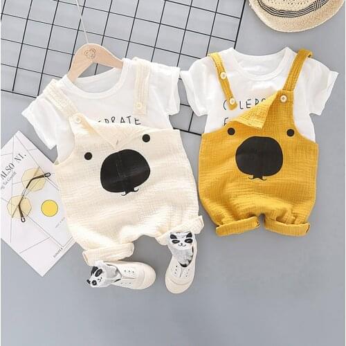 Newborn Boy Sets Clothes Outfit Suit Set Baby Bear Printed + Shorts Belt Infant kid 2021 Summer Clothing for boys шорты