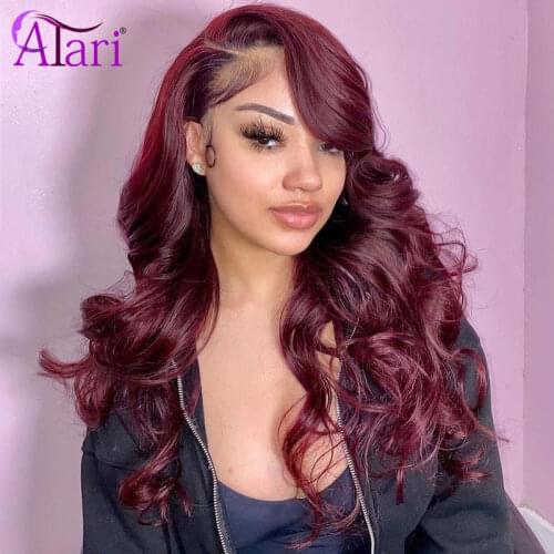 Atari Burgundy 13x4 Lace Front Wig Body Wave Human Hair Wigs for Women Brazilian Virgin Lace Closure Wig Pre Plucked Transparent