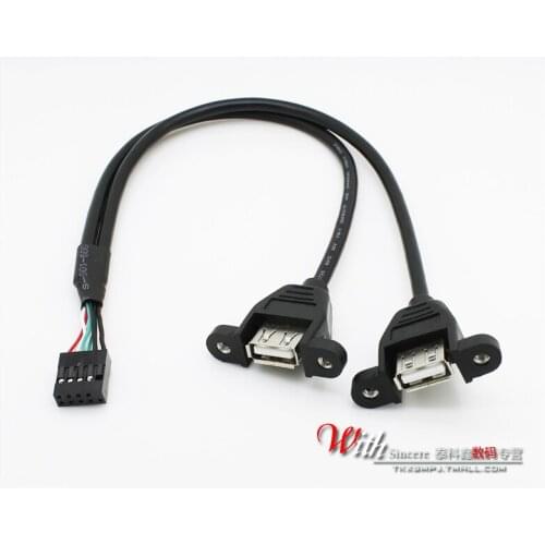 Board USB2.0 two 9-pin extension cable with baffle screw holes 9Pin to USB adapter cable 30cm
