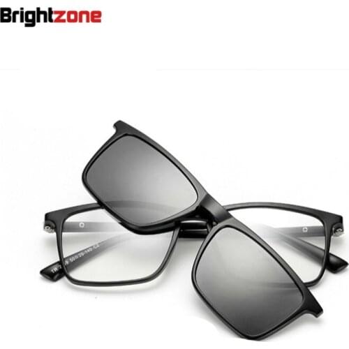 Brightzone Ultra Light TR90 3 in 1 Magnet Clip-On Polarized Sunglasses Men Women Eyeglasses Myopia Optical Frame Night Driving