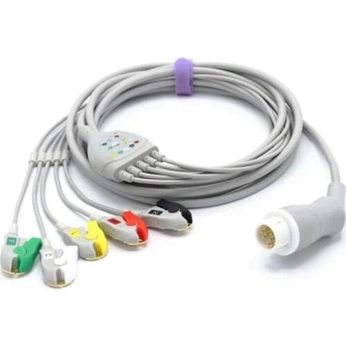 Compatible for Philips 12 Pins ECG Cable 5 Leadwires Pinch/Grabber IEC European Standard