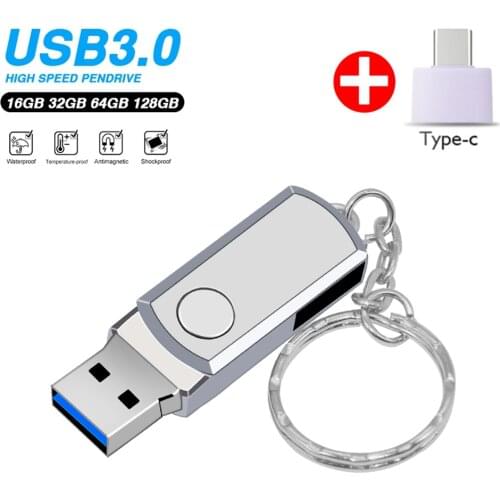 New Cle usb 3.0 Metal Key Chain USB Flash Drive 32GB 64GB 128GB Pen Drive 8GB 16GB Pendrive Roation Design USB Memory Stick