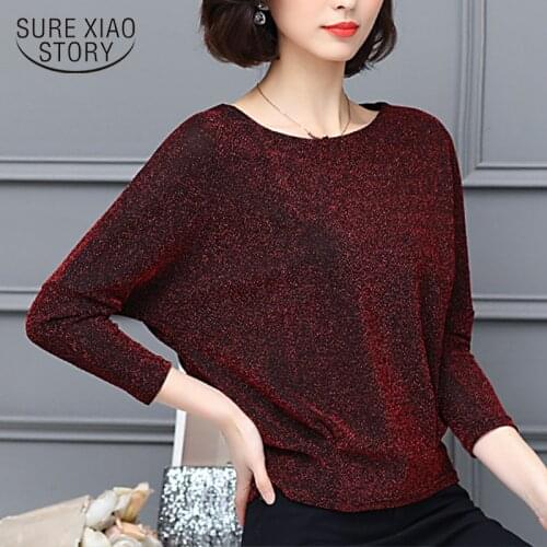 2021 Spring Elegant Shiny Sequin Blouse Tunic Plus Size Women Blouses Fashion Shine Womens Blouses Glitter Shirt Tops 7979