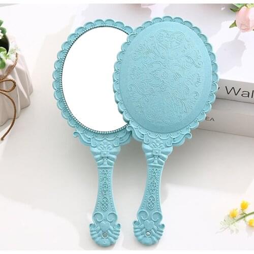 Vintage Carved Handheld Vanity Mirror Makeup Mirror Hand Mirror Handle SPA Salon Makeup Vanity Cosmetic Compact Mirror for Women