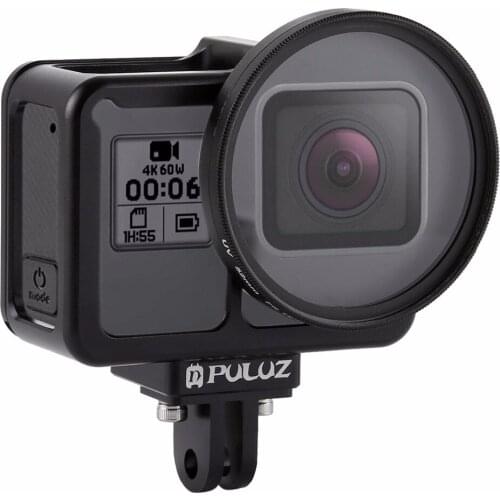 PULUZ Housing Shell CNC Aluminum Alloy Protective Cage with Insurance Frame & 52mm UV Lens for GoPro HERO7 Black /6 /5