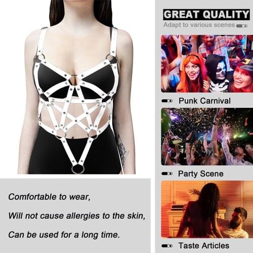 Leather Pentagram Harness Bra Cage Waist Top Pole Party Dance Rave Strap Bondage Garter Belt Adjust Waistband Punk Womens Belt