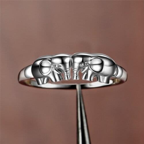 Cute Female Elephant Animal Ring 100% Real 925 Sterling Silver Engagement Ring Vintage Wedding Rings For Women