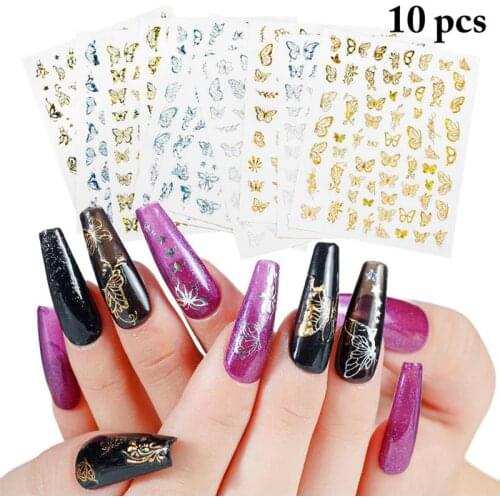 10 Sheets Kapmore Women Girls Butterfly Nail Sticker Realistic Nail Decal Manicure Sticker Summer Style Manicure Tool