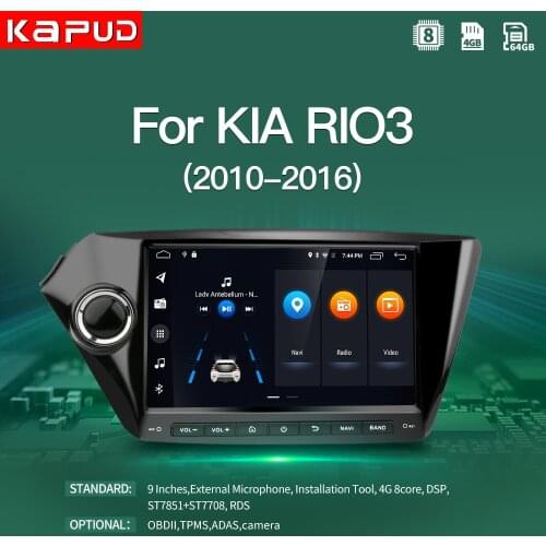 Kapud 9" 4G LTE Android10.0 Navigation For Kia Rio3 2010 2012 2014 2016 Car Multimedia Player GPS Radio Stereo DVD 2Din Carplay