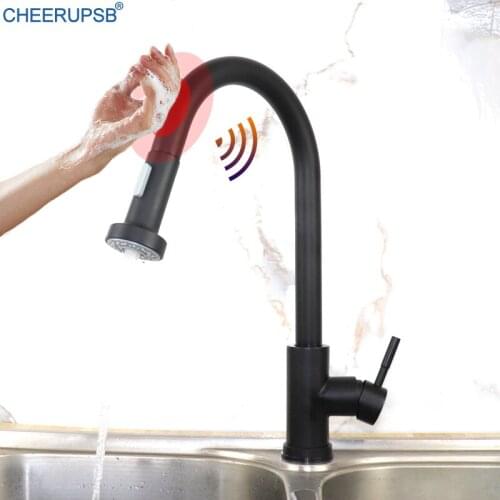 Black Touch Faucet Kitchen Sink Smart Sensor Tap Pull Out Automatic Flexible Crane Stainless Steel Hot Cold Mixer Grifo Torneira