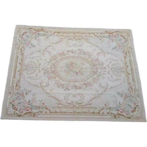 Free Shipping 6'X9' French Aubusson Rug, 100% hand woven New Zealand woolen rug--Light Grey Green field