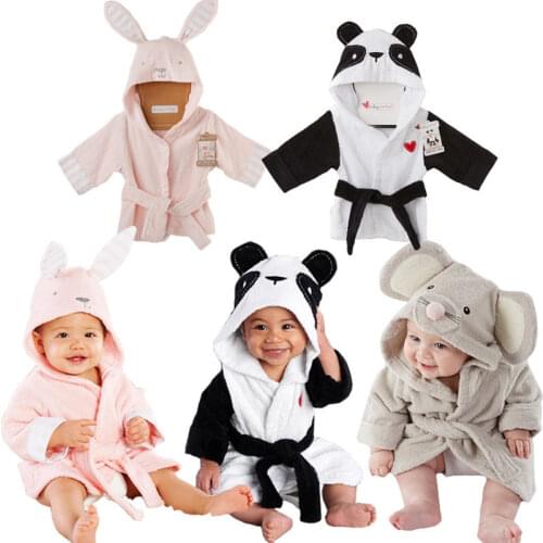 Focusnorm Baby bathrobe Children kids Pajamas Panda Mouse Rabbit bath robe baby homewear boys girls hooded robe beach towel free