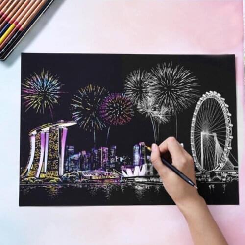 Scratch Painting Toy Colorful City Adult Decompression Night Diy Creative Scratch Handmade Birthday Scene Gift Painting
