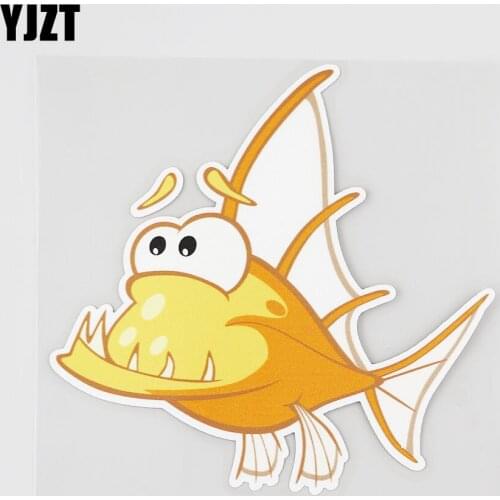 YJZT 13.3CMX13.1CM Interesting Fish Car Sticker Animal Design Pvc Decal Decorate 6A-0228